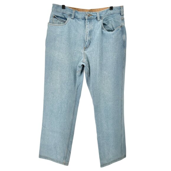 Duluth Trading Co Relaxed Fit Jeans Mens 38x32 Light Blue Cotton Denim Pockets - Picture 2 of 10